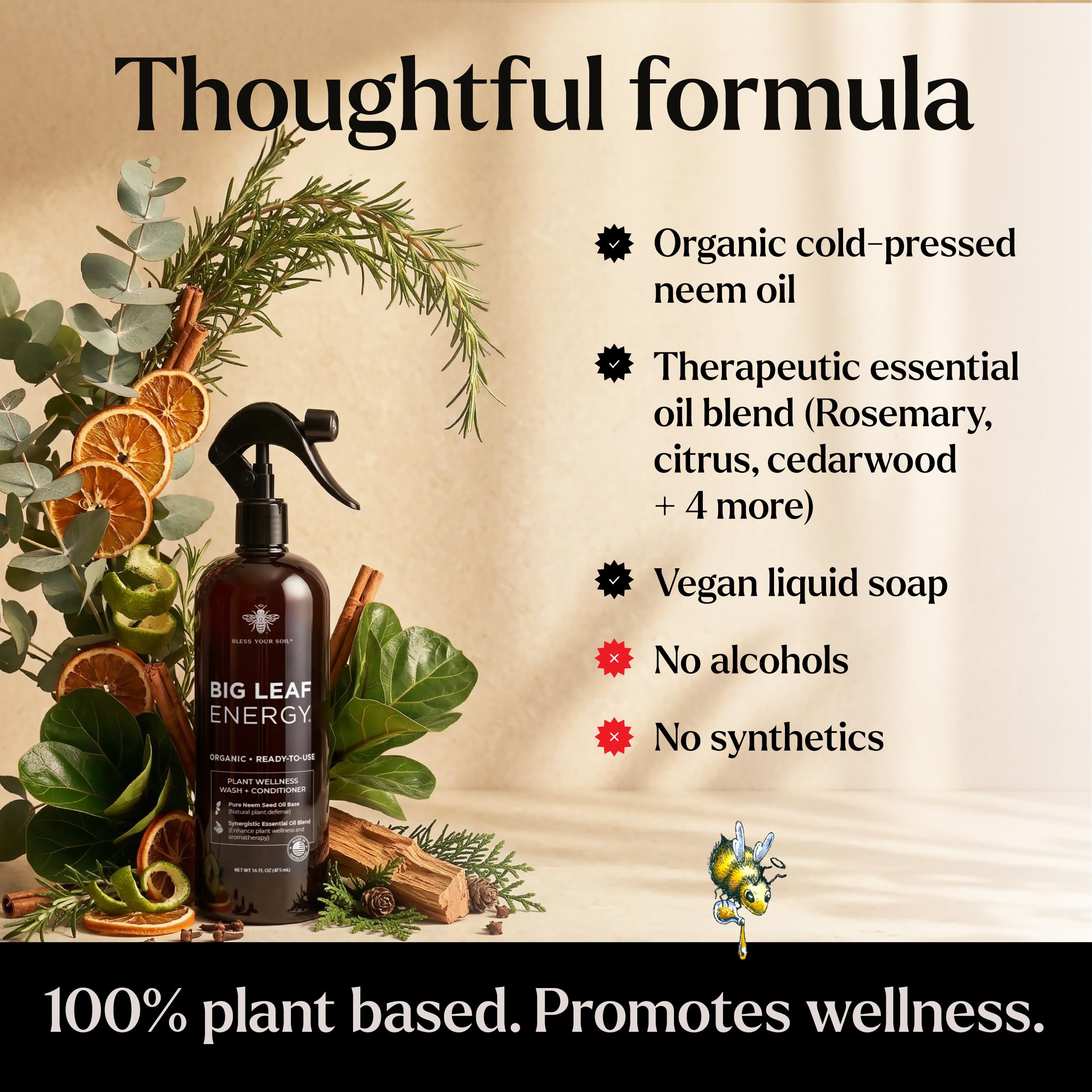 Bless Your Soil Neem Oil Spray applied to indoor plants for balanced protection.