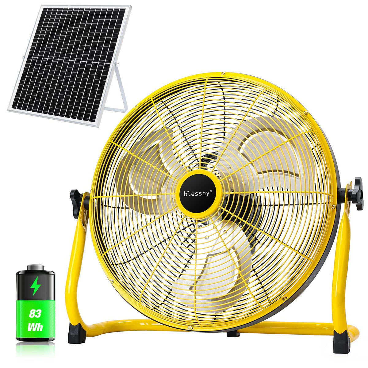 Blessny 16in floor fan with solar panel view for outdoor power savings