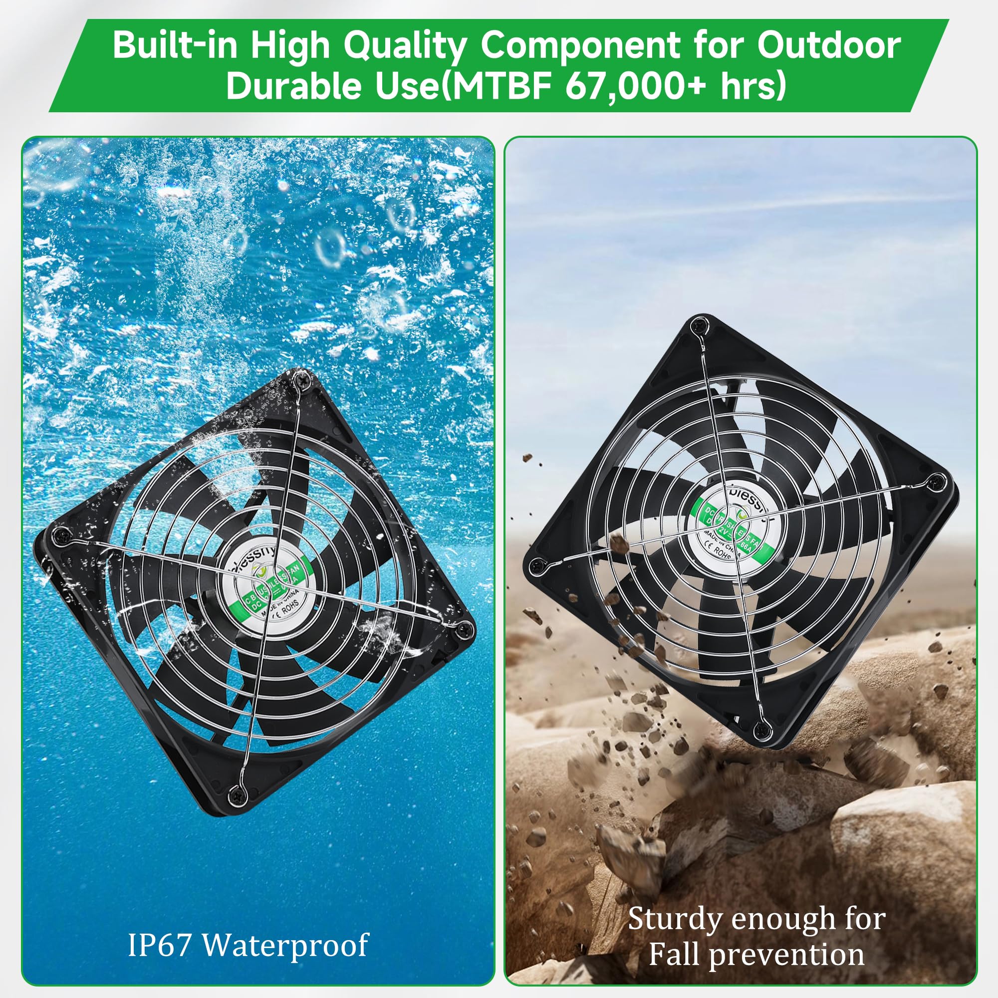 Blessny IP67 weatherproof solar fan kit built to endure rain and dust