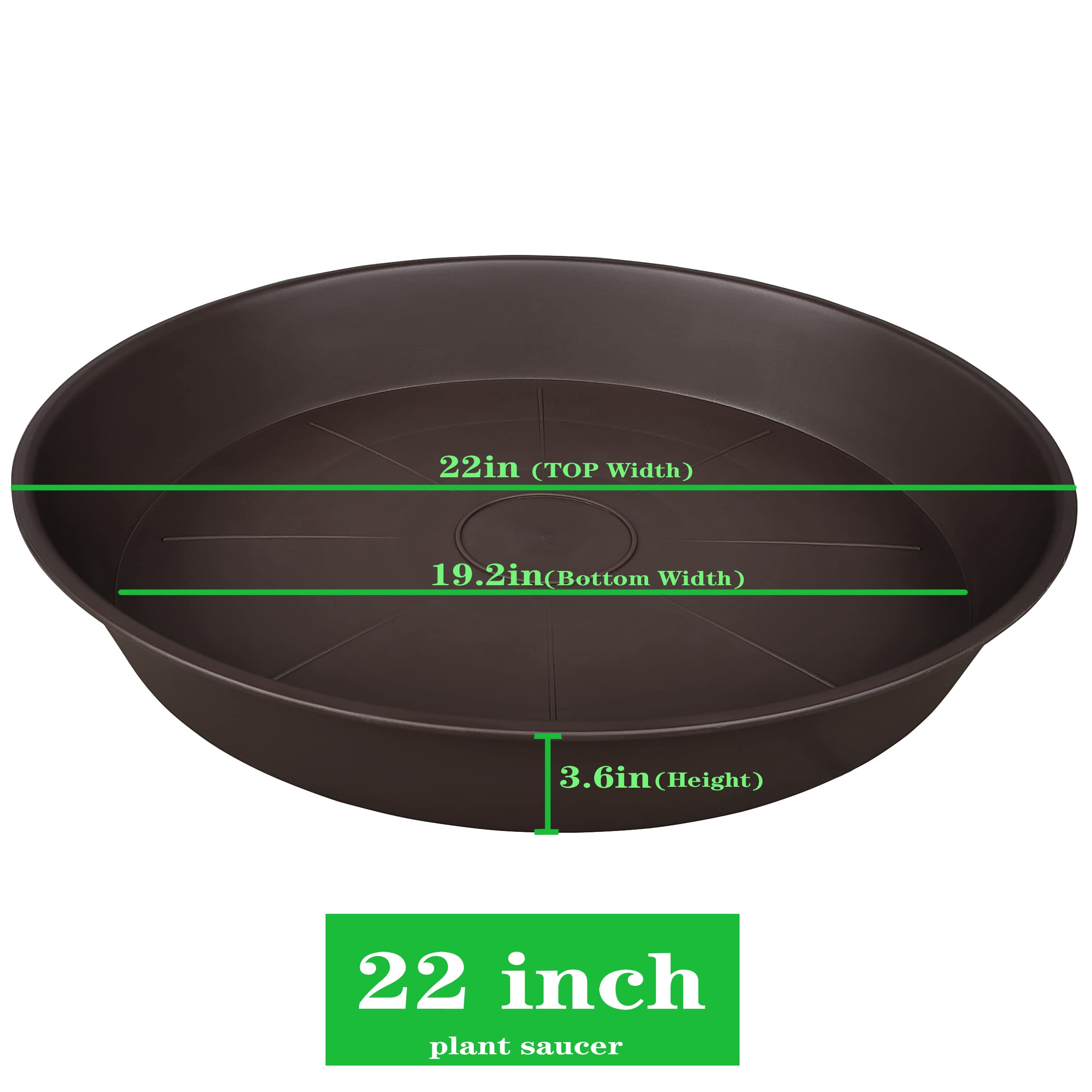 Bleuhome 22 inch plant saucer side view highlighting 3.6 inch depth for excess water