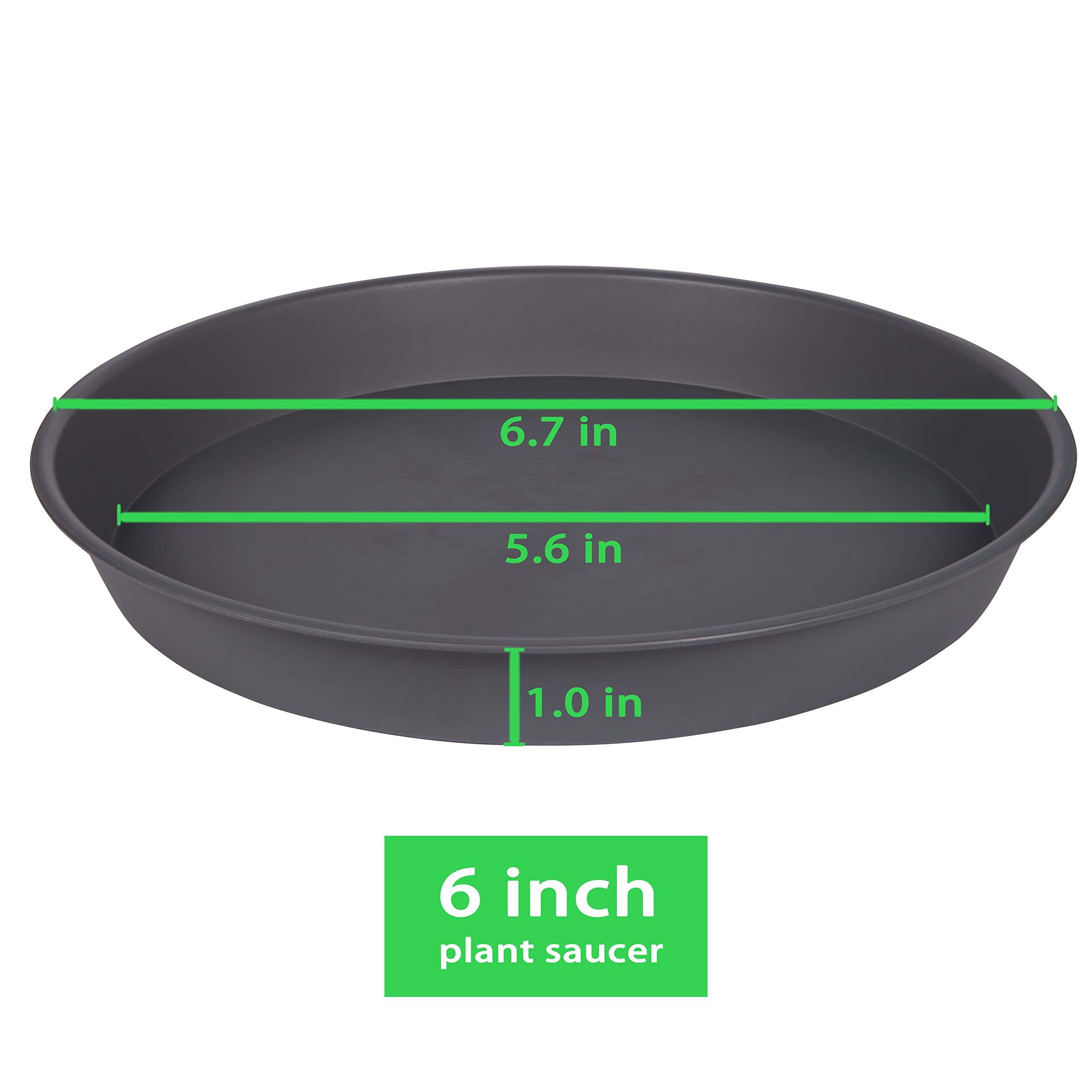Bleuhome 6-pack planter saucer gray side angle demonstrates drip containment for pots.