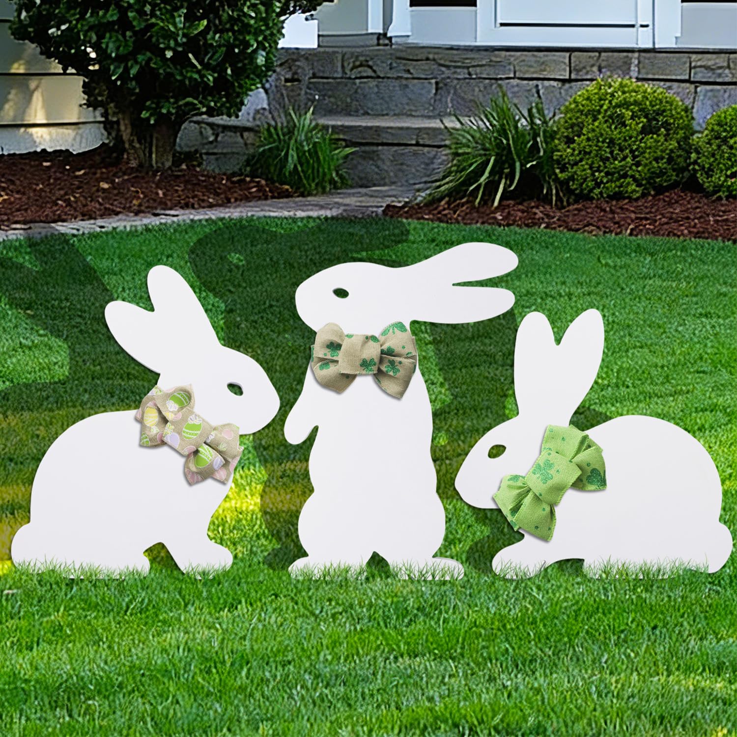 Blevla Easter Bunny yard sign 3-pack front view, durable outdoor PVC decor.