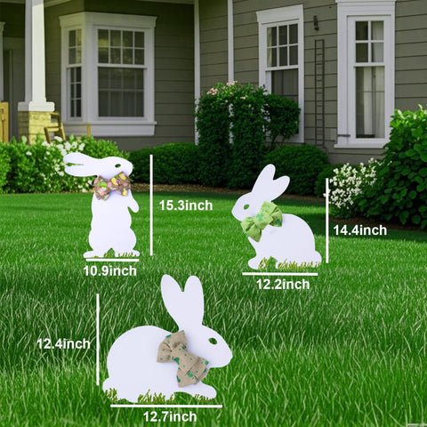 Blevla Easter Bunny yard sign 3-pack side view, easy stake installation.