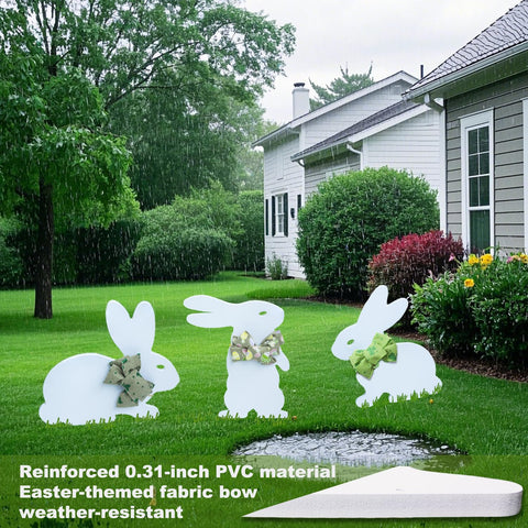 Blevla Easter Bunny yard sign bows detail, festive garden accent.