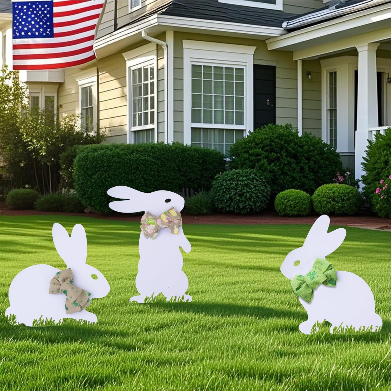 Blevla Easter Bunny yard sign packaging and setup, ready to display.