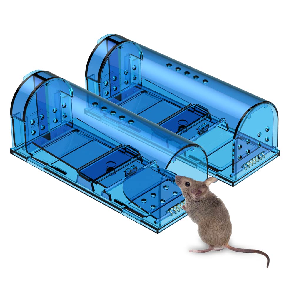 Blinc humane mouse trap transparent blue front view, discreet indoor solution.