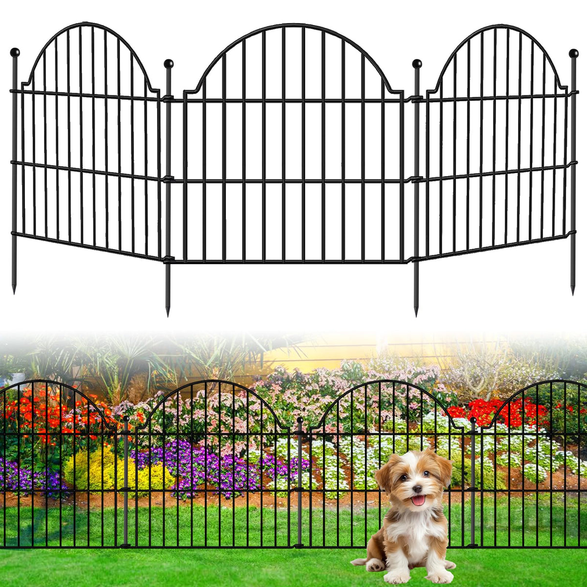 Blingluck 10 panel fence main view shows rustproof metal construction for long lasting garden edging