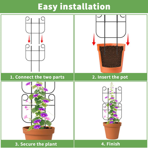 Blingluck trellis trains ivy and pothos to grow upward along a pot.
