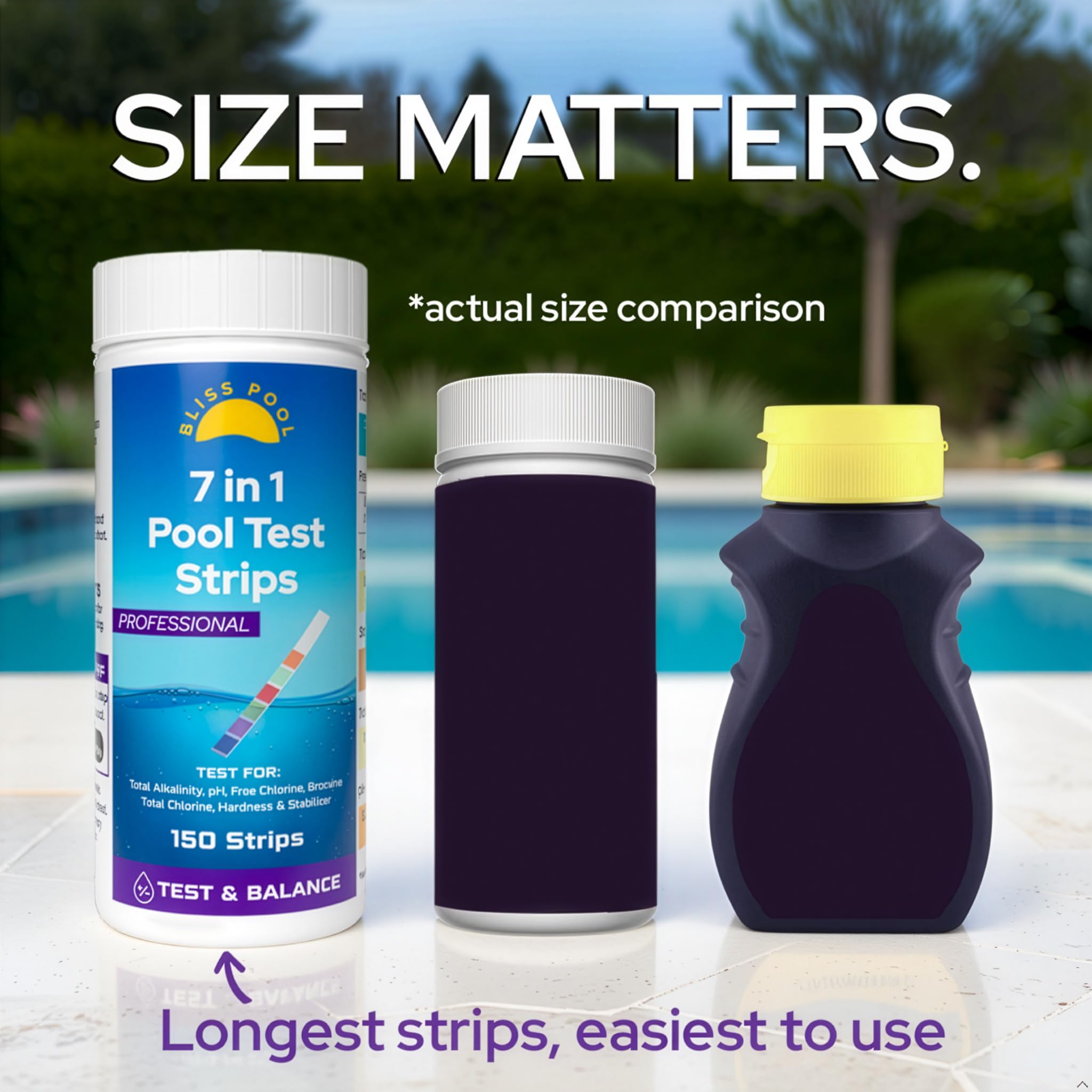 Bliss Pool 7-in-1 strips labeled lab-tested for reliable results.