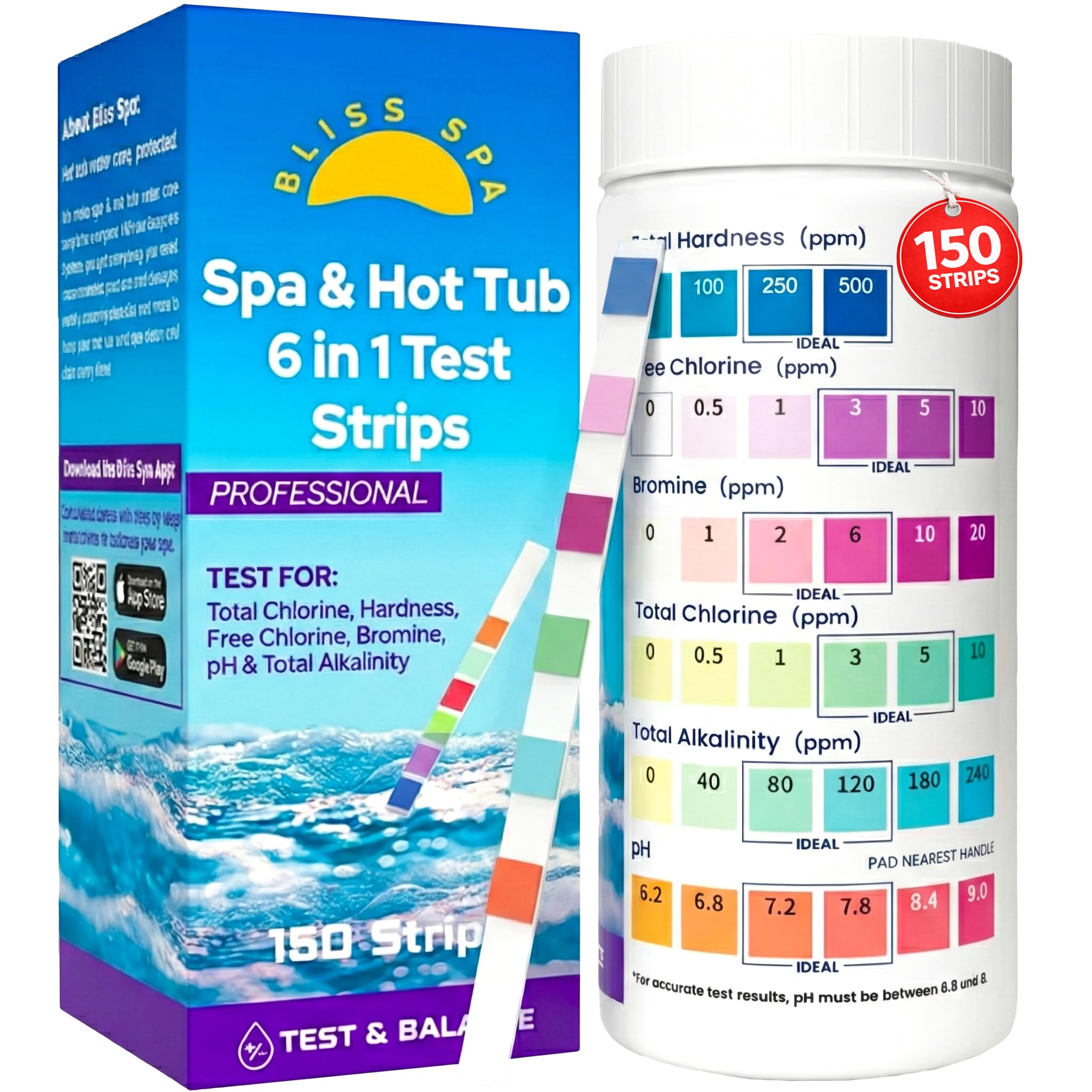 Bliss Spa 6in1 test strips box with large pads for clear readings.