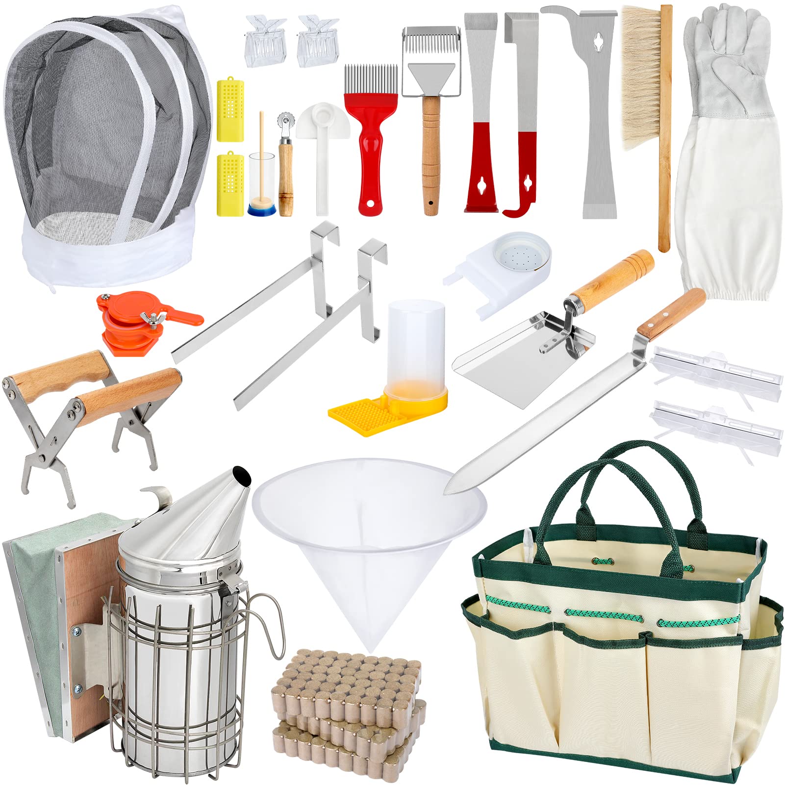 Blisstime beekeeping starter kit layout demonstrates organized tools for quick hive setup.