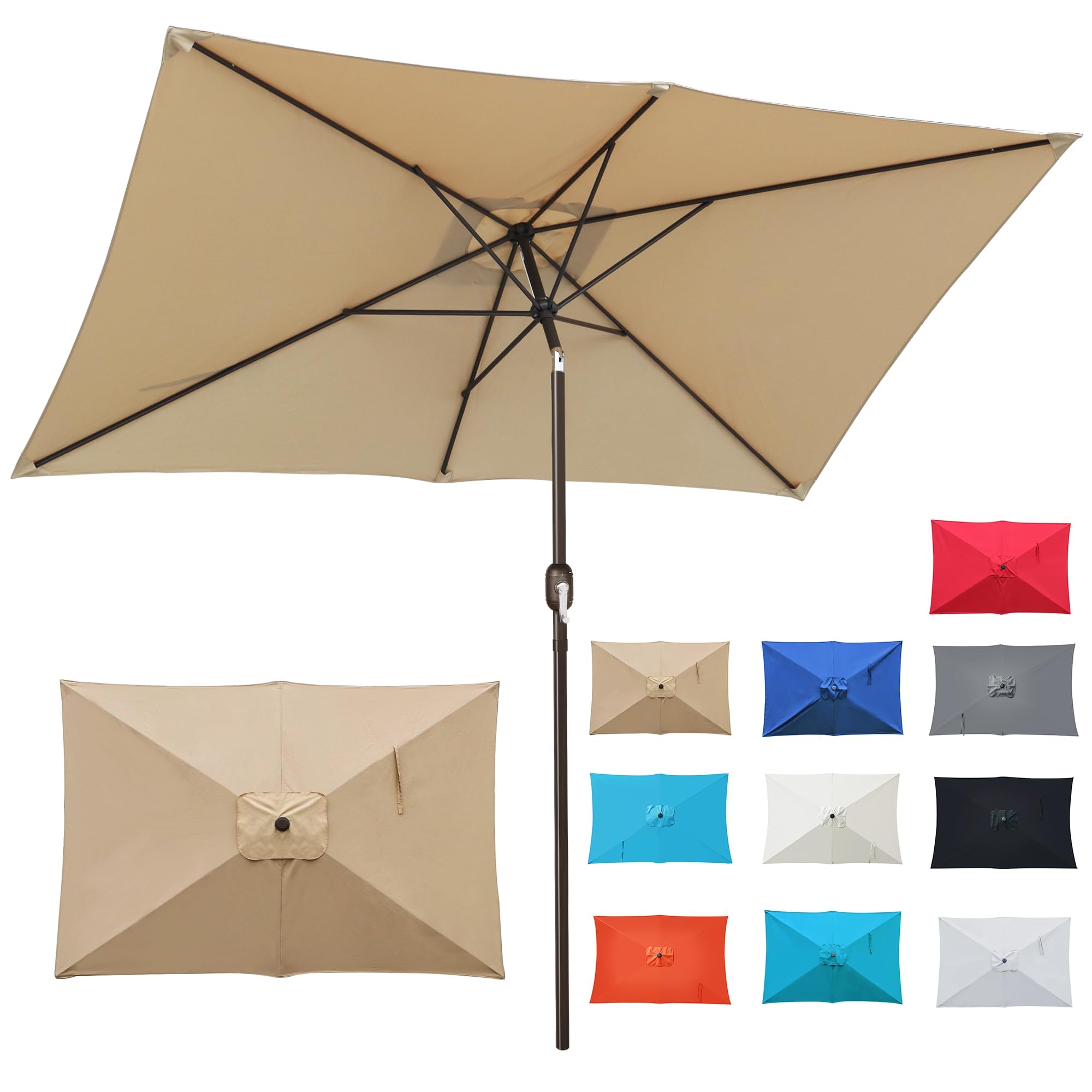 Blissun 10 ft rectangular outdoor umbrella with push-button tilt provides broad shade for meals