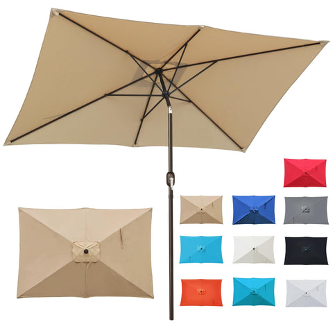 Blissun 10 ft rectangular outdoor umbrella with push-button tilt provides broad shade for meals