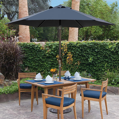 Blissun 6-rib design supports stable shade over seating.