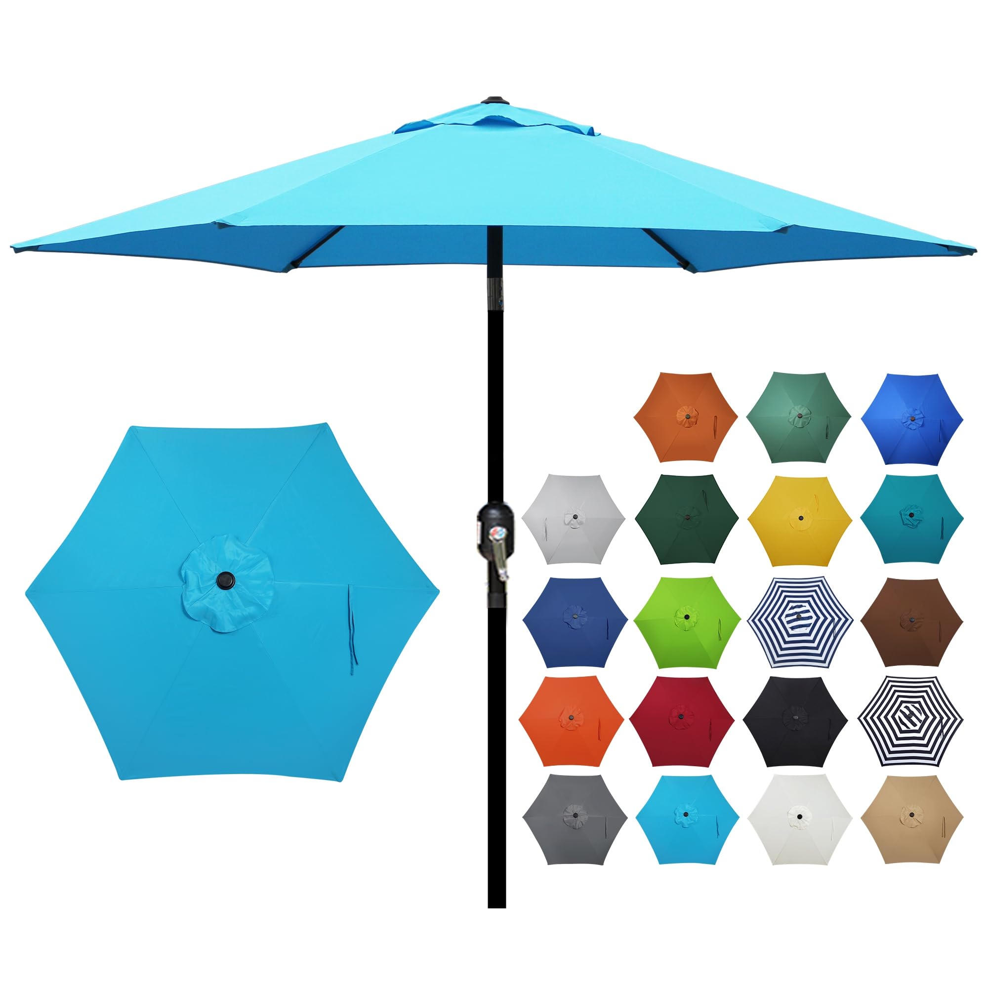 Blissun 7.5 ft patio umbrella open view provides broad shade for outdoor meals.