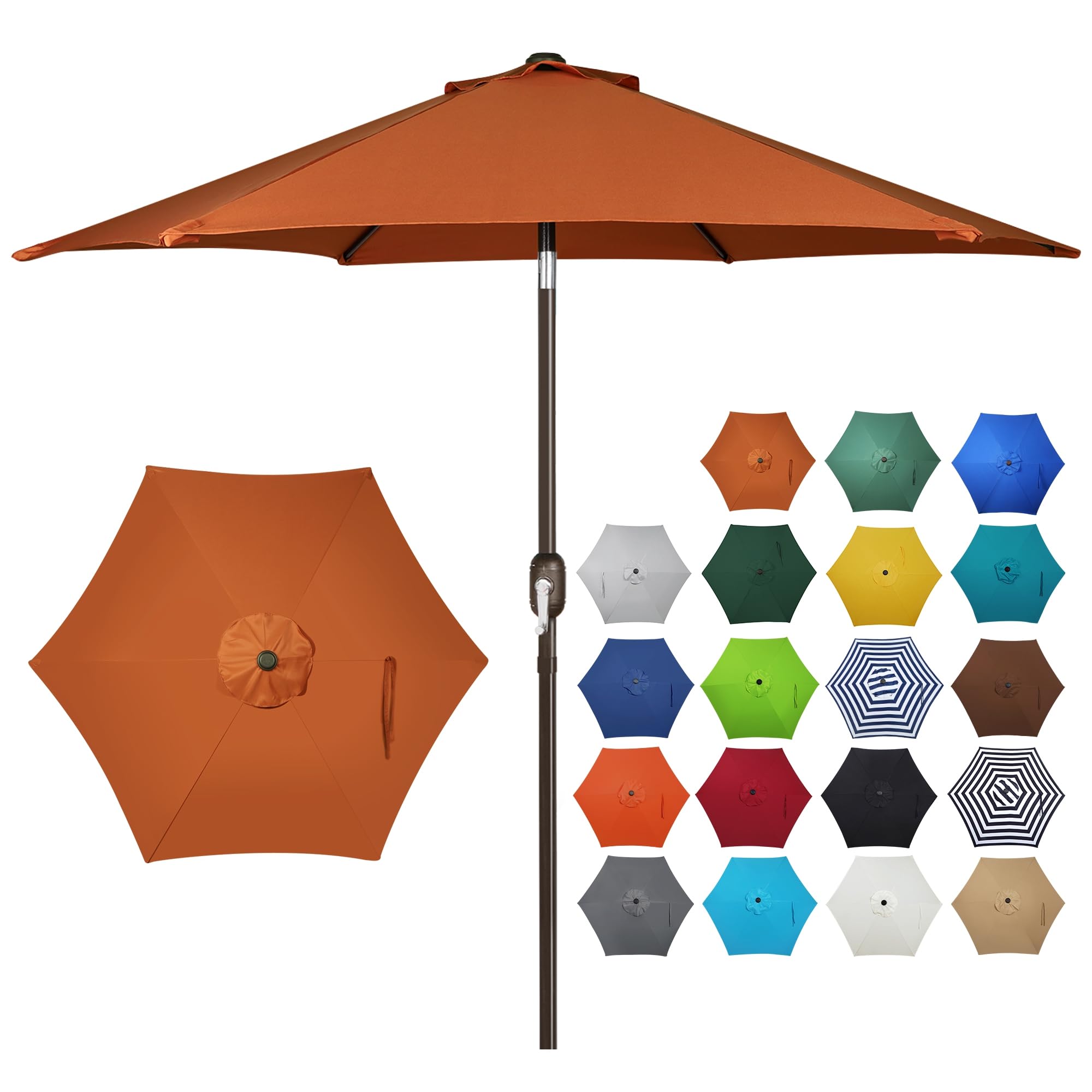 Blissun 7.5 ft patio umbrella canopy shading a table on a sunny terrace