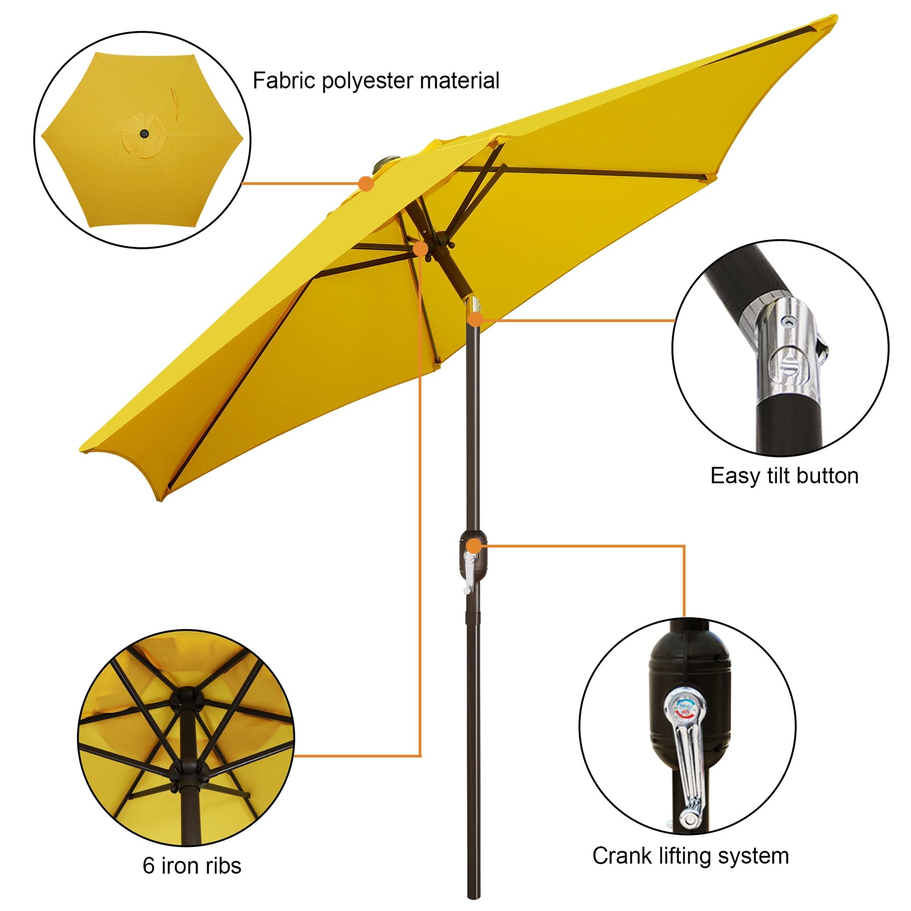 Blissun 7-5ft patio umbrella crank tilt highlights adjustable shading as sun moves.