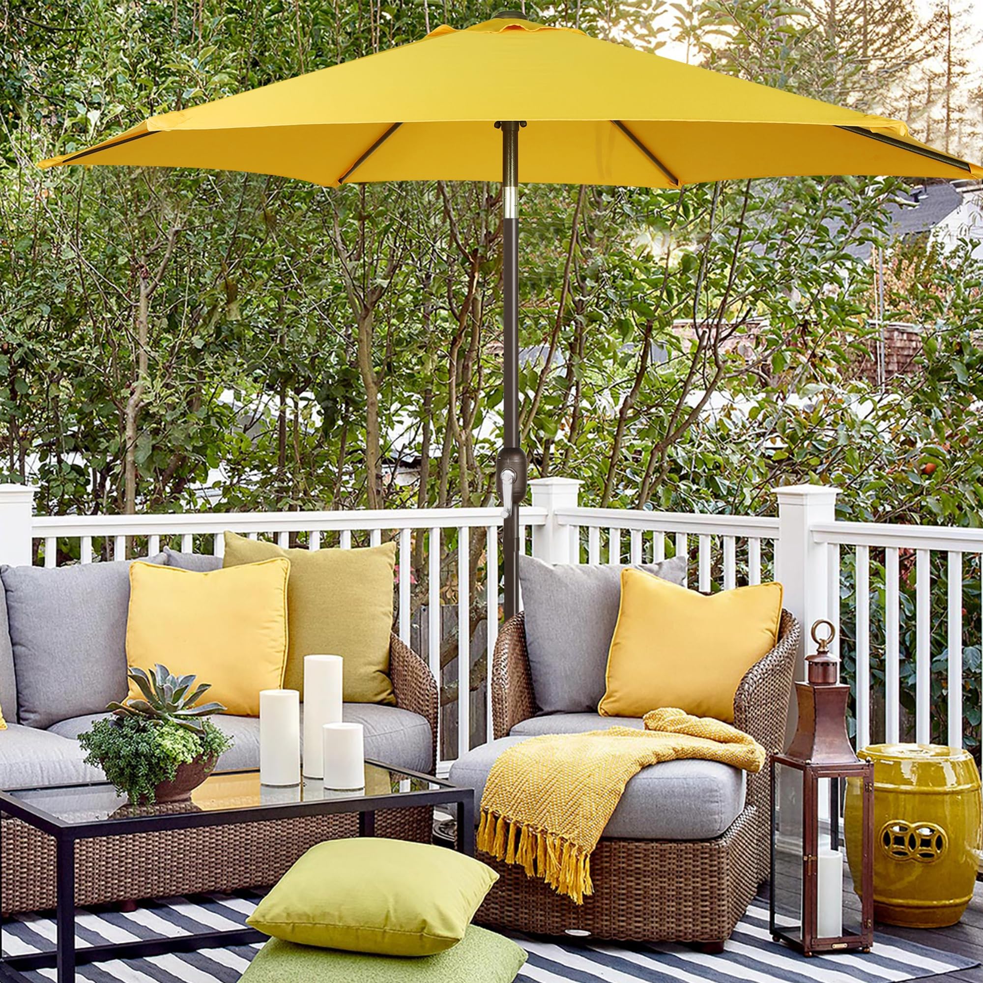 Blissun outdoor umbrella set is ideal for patios, decks, and cafe outdoor seating.