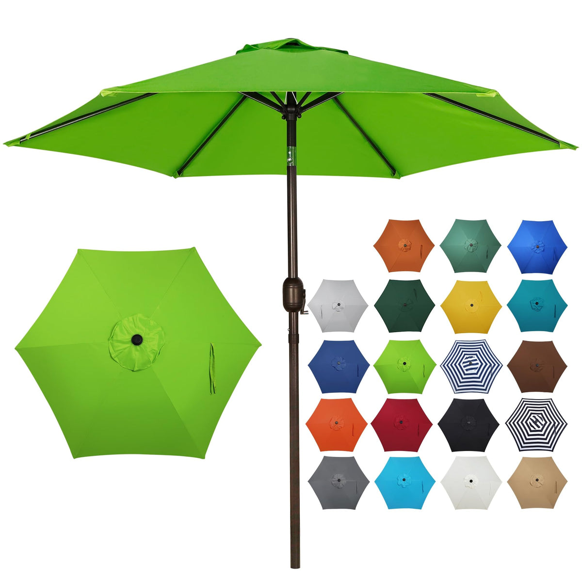 Blissun 7.5 ft patio umbrella open over outdoor dining area for shade.