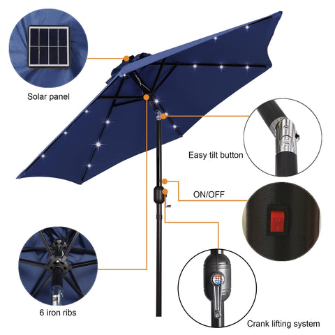Blissun umbrella with LED on ribs creates cozy evening lighting