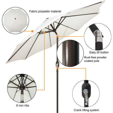 Blissun umbrella with 8-rib sturdy frame providing strong outdoor shade.