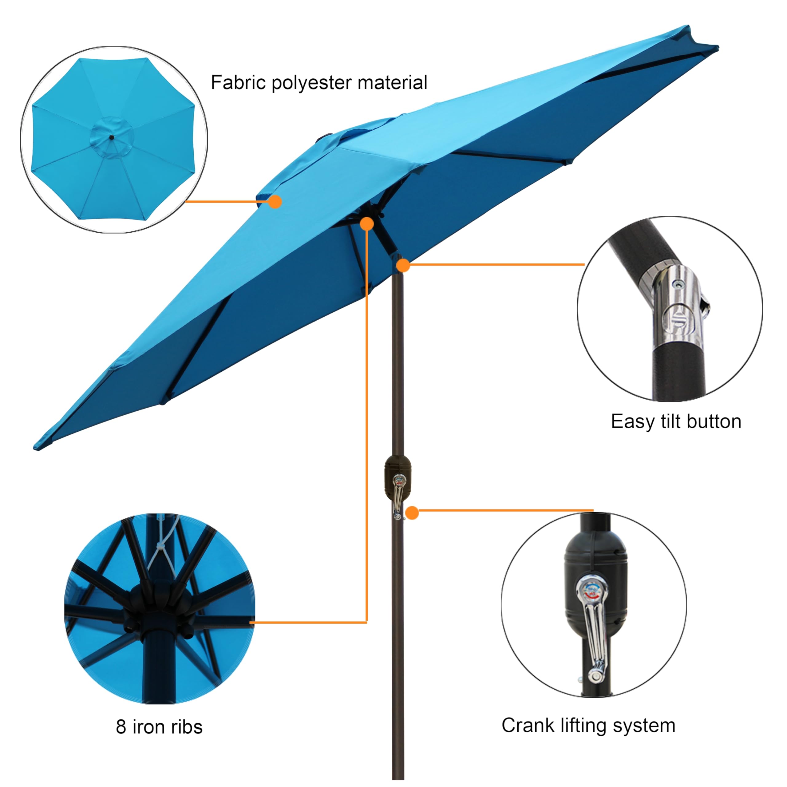 Blissun 9ft umbrella push-button tilt enables adjustable shading angles throughout sunny days