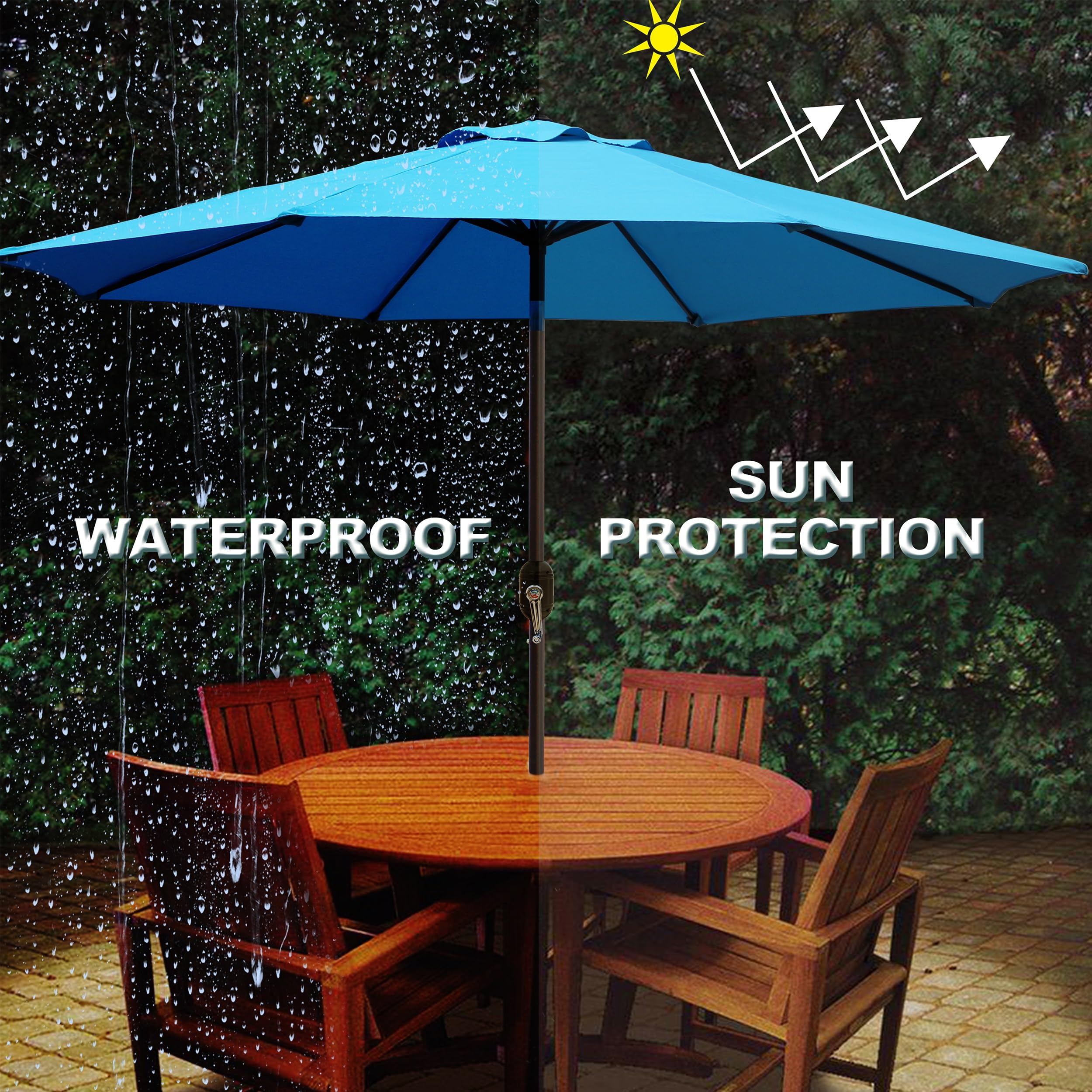 Blissun 9ft umbrella table coverage suitable for 42-54 inch tables with 4–6 chairs
