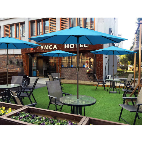 Blissun 9ft umbrella in a yard scene highlighting versatile outdoor shade solution