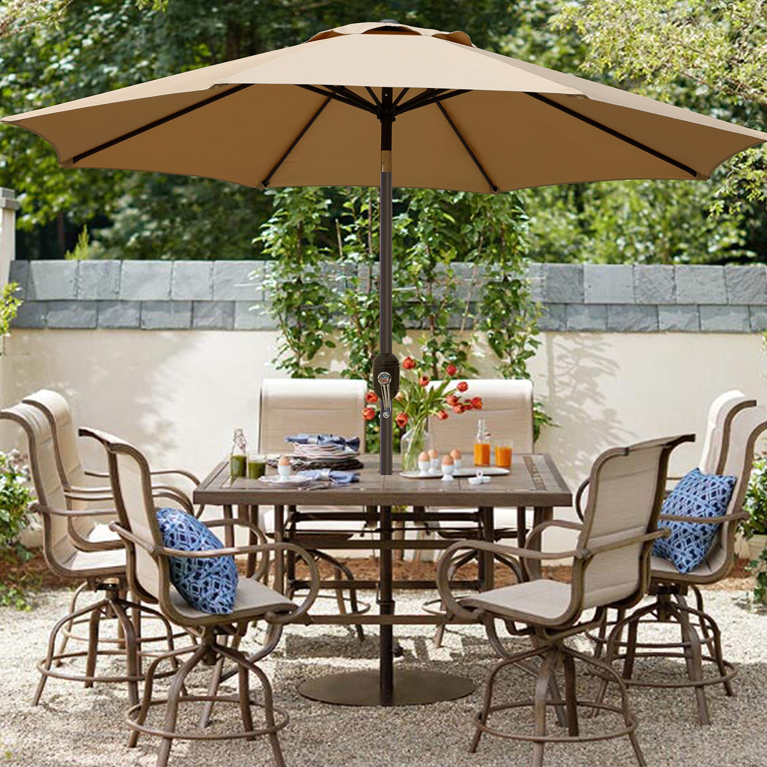 Blissun 9ft umbrella 8-rib frame offers sturdy support in breezes