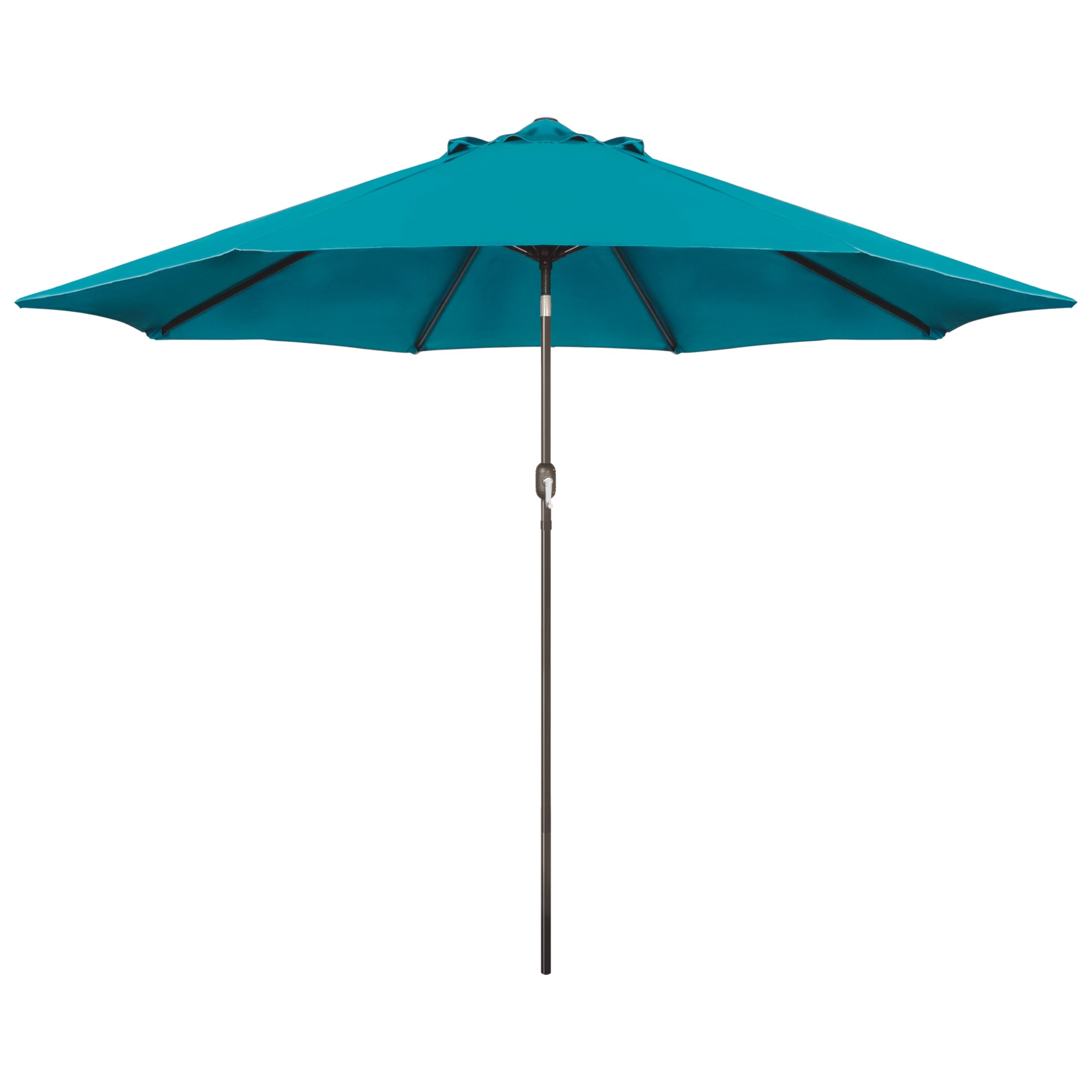 Blissun 9' cerulean patio umbrella opens over a sunny outdoor area for shade.