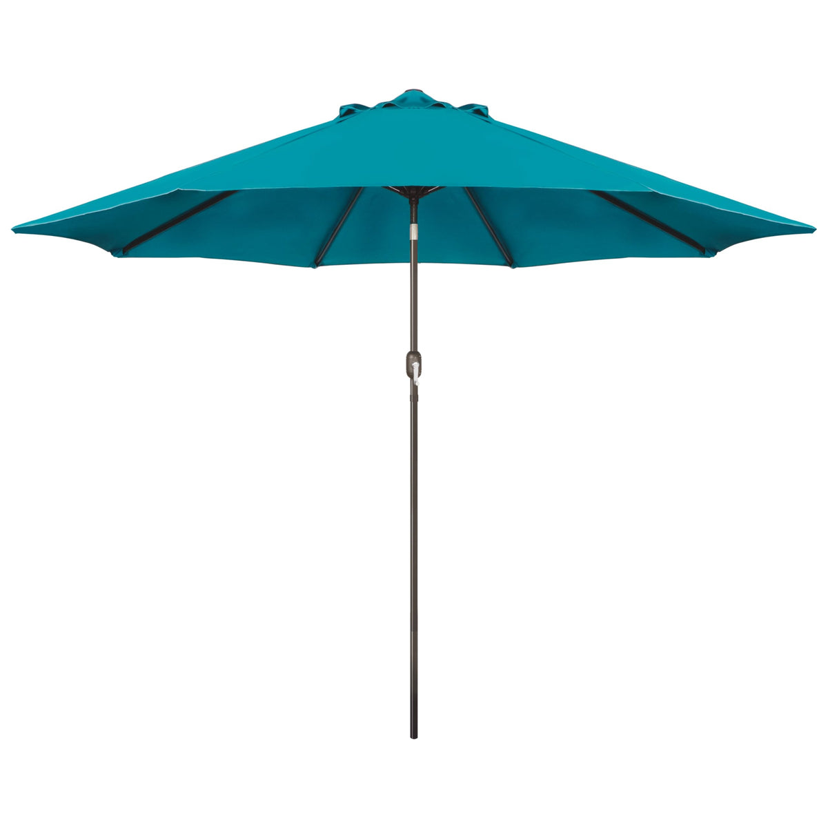 Blissun 9' cerulean patio umbrella opens over a sunny outdoor area for shade.