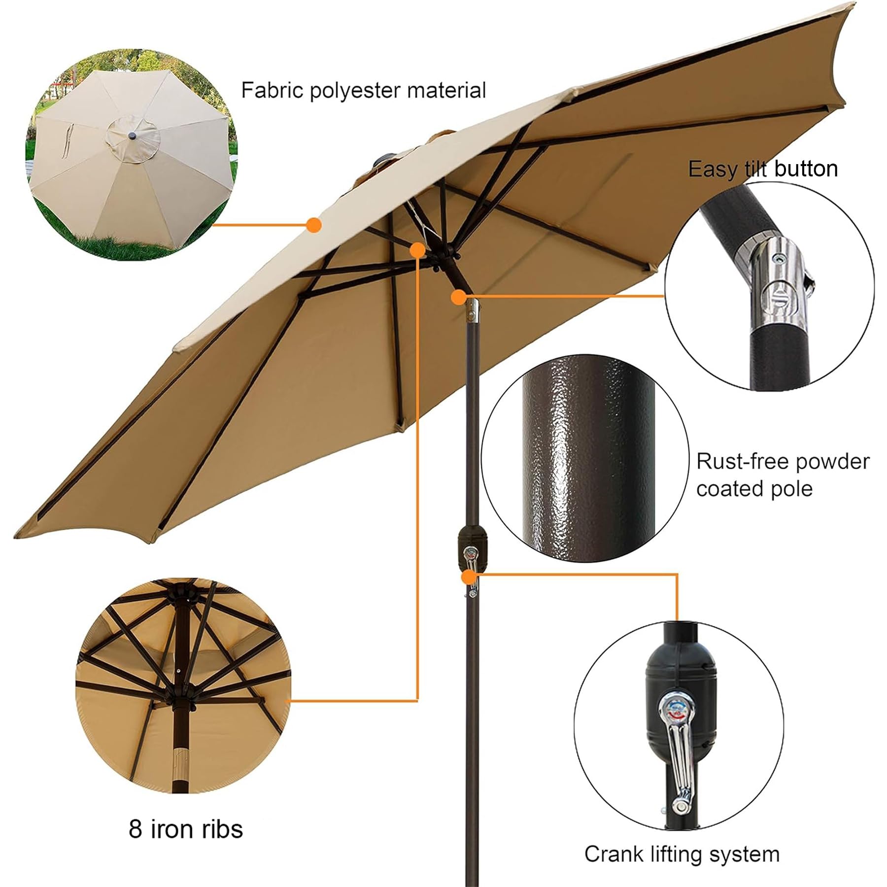 Blissun 9ft umbrella crank-open for quick patio shading