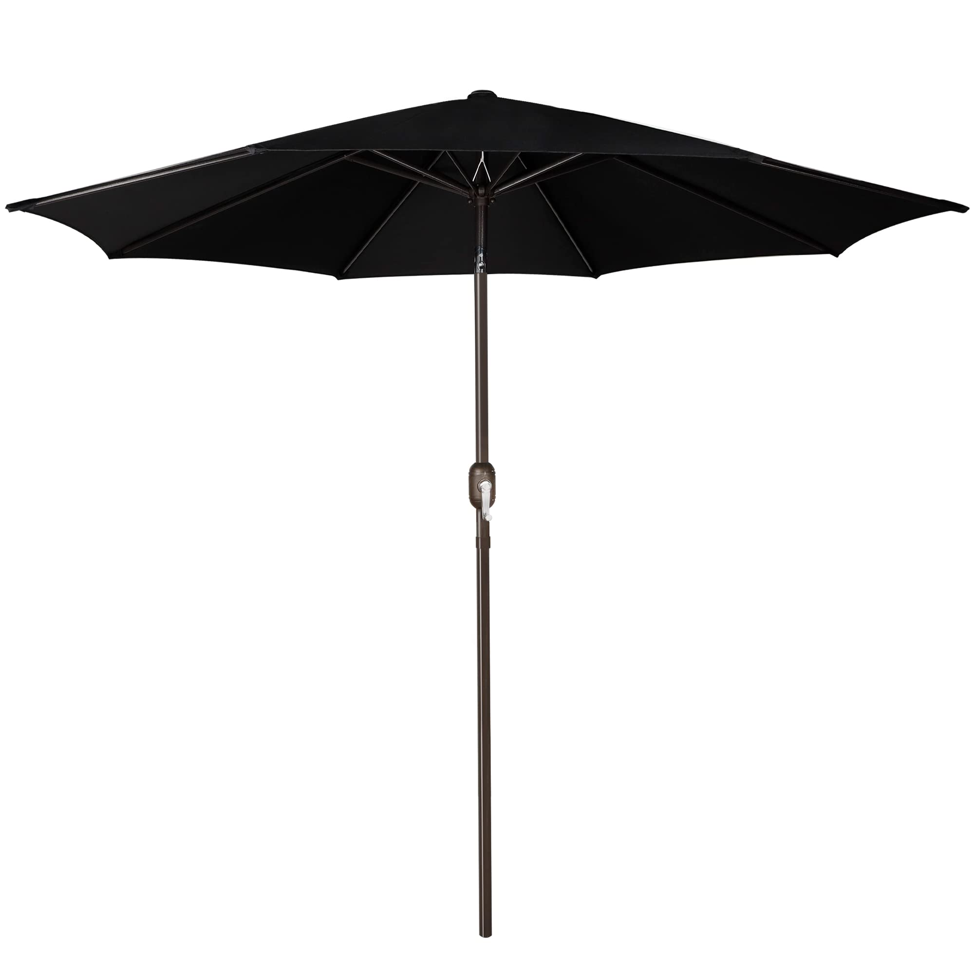 Blissun 9ft outdoor umbrella with crank tilt providing adjustable shade over a patio table.