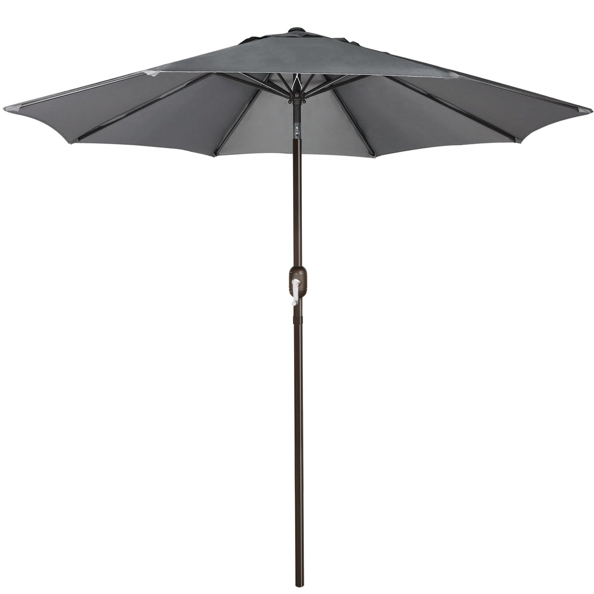Blissun 9 ft patio umbrella opens with a crank for quick shade over a dining table