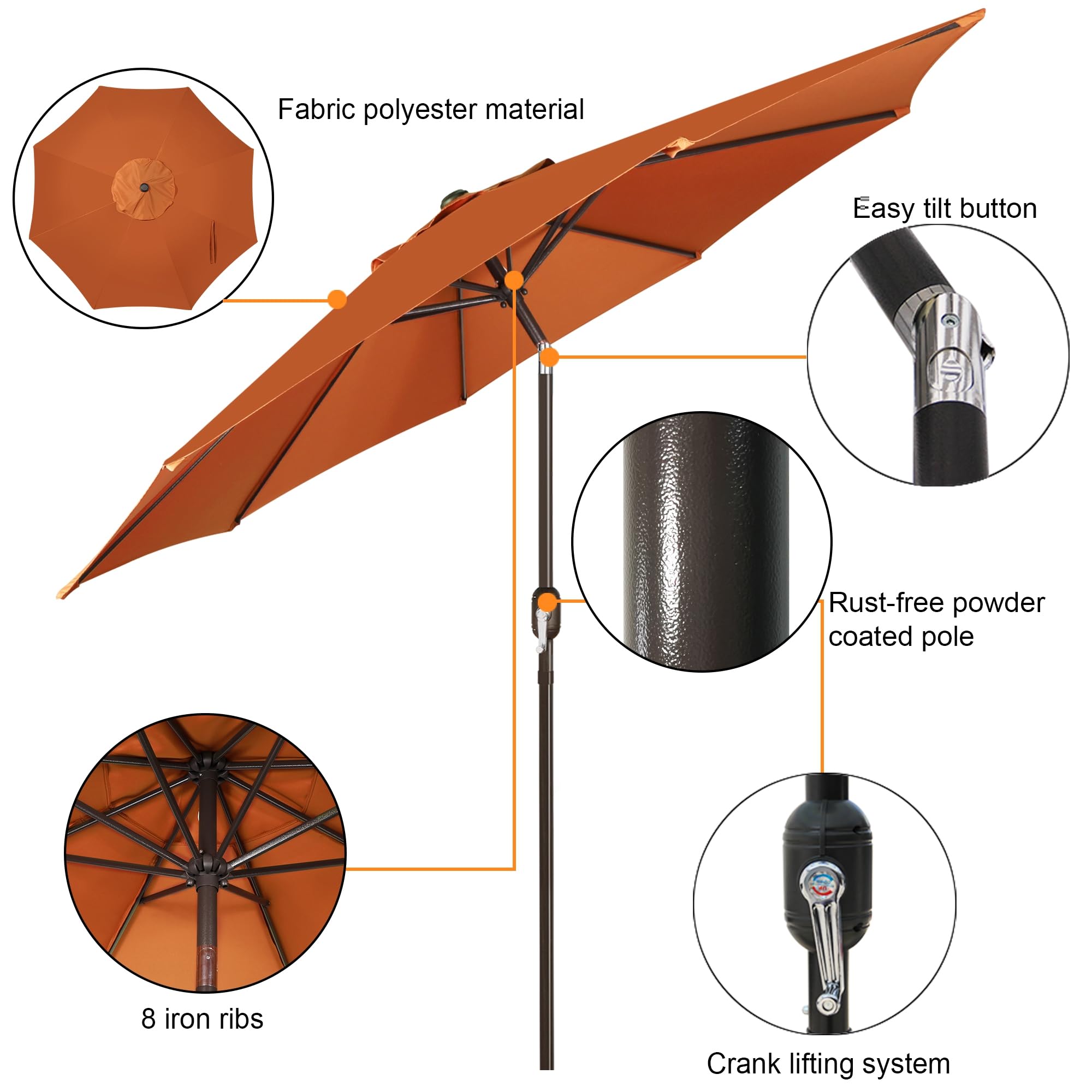 Blissun 9ft patio umbrella crank and tilt mechanism for easy shade adjustments.