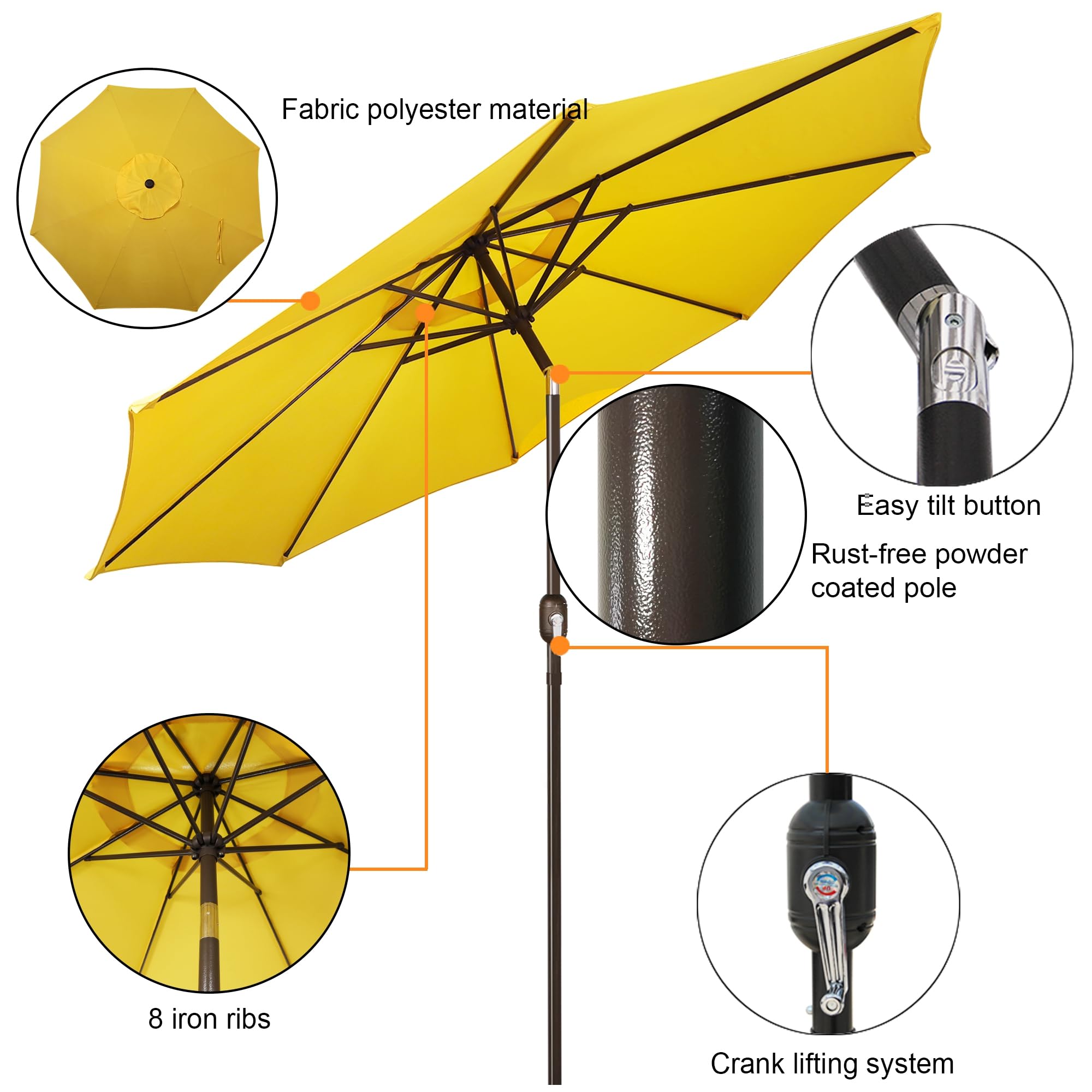 Blissun 9ft patio umbrella crank tilt demonstrates adjustable shade angles.