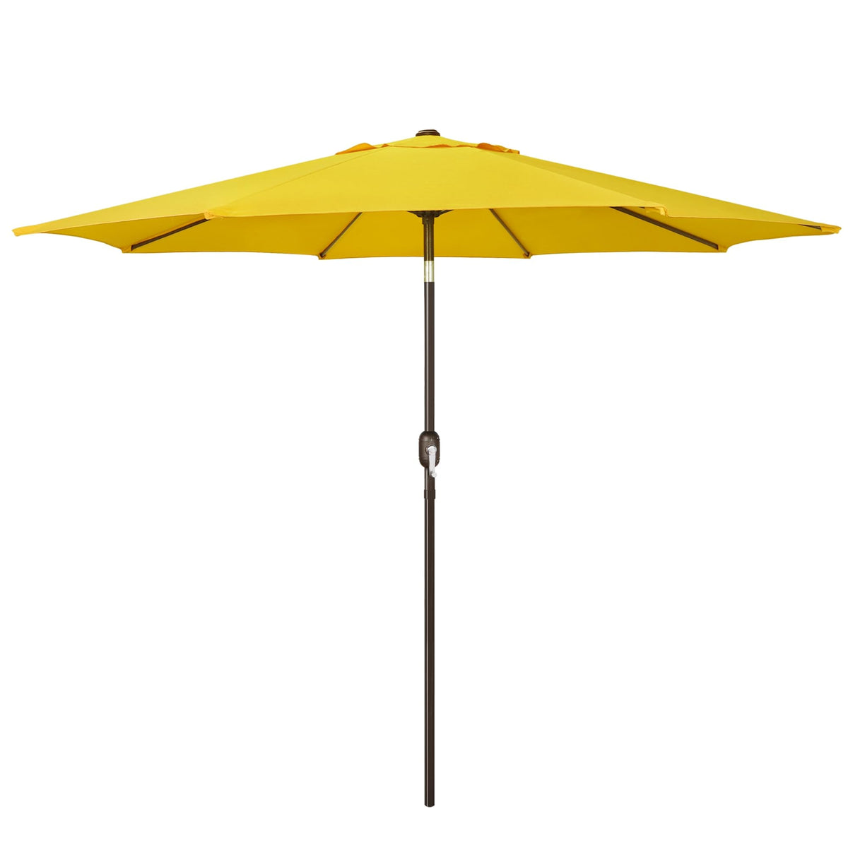 Blissun 9ft patio umbrella front view showing sturdy ribs for reliable shade.
