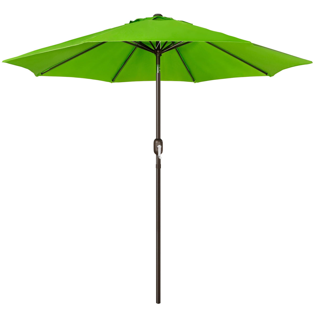 Blissun 9ft patio umbrella with lime fabric provides sun shade and rain resistance.