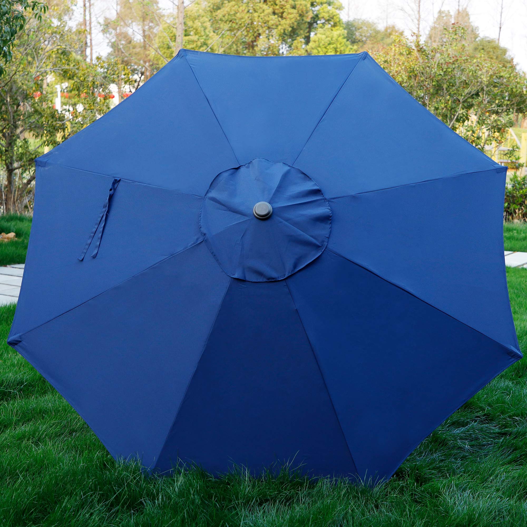 Blissun 9' navy blue canopy providing UV protection on sunny days.