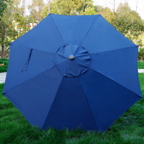 Blissun 9' navy blue canopy providing UV protection on sunny days.