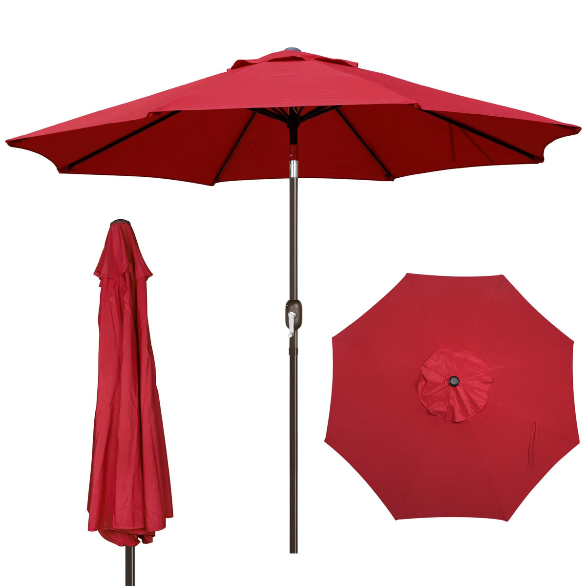 Blissun 9ft patio umbrella opened with crank for quick shade at outdoor tables