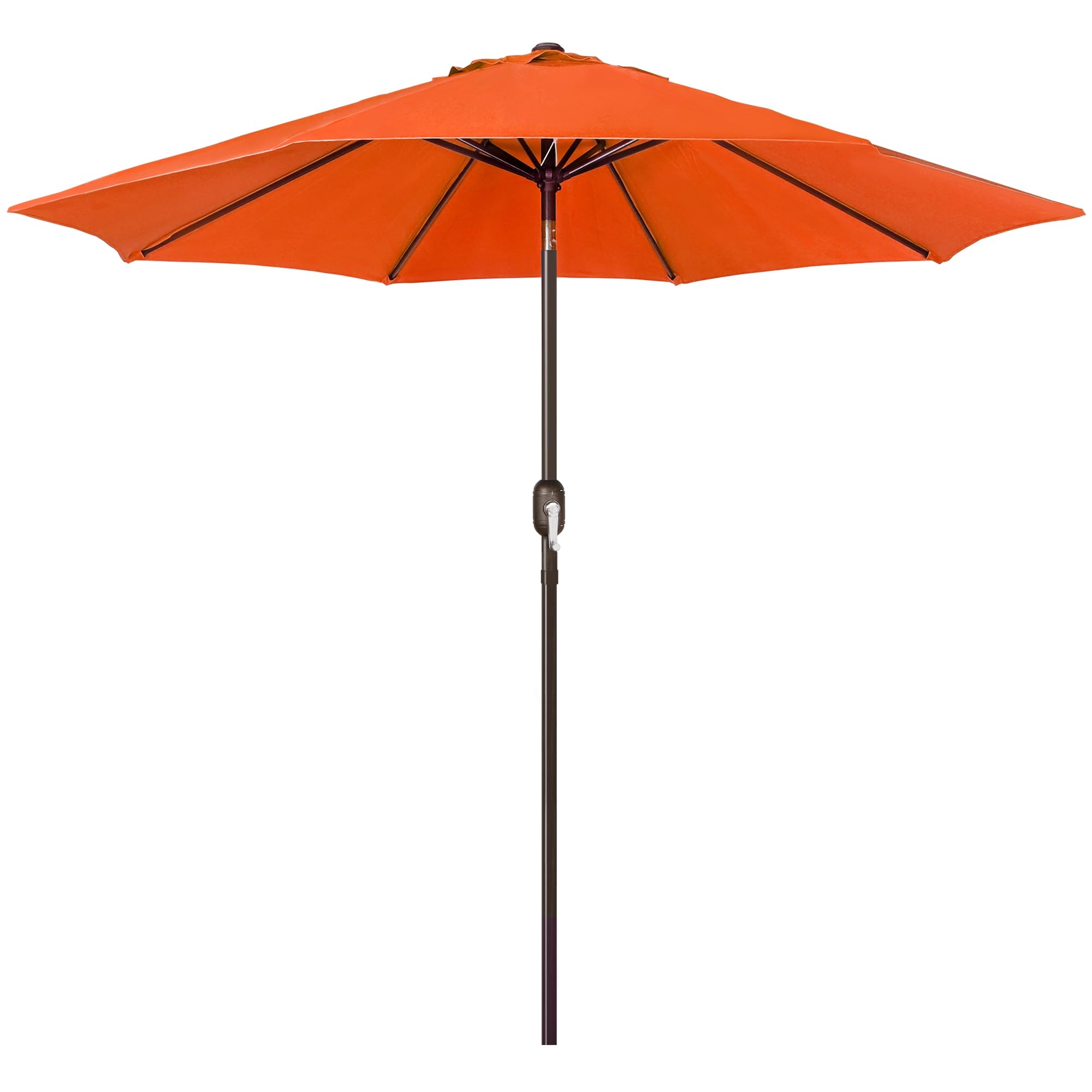 Blissun 9ft orange patio umbrella opens to shade a sunny outdoor table.
