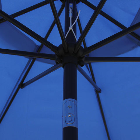 Blissun 9' navy blue canopy with push-button tilt for adjustable shade.
