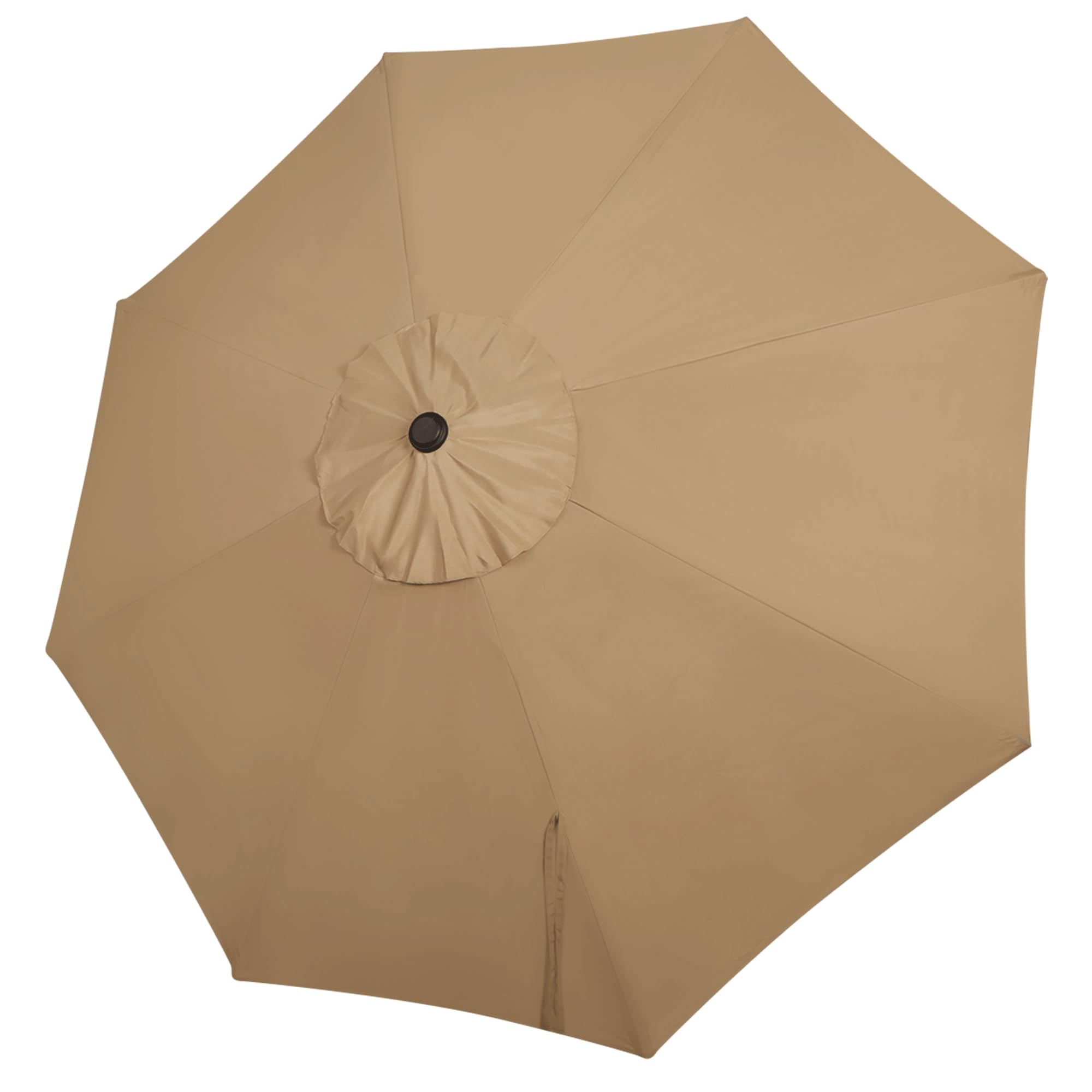 Blissun 9ft canopy close-up shows tan fabric with UV protection for sunny patios.