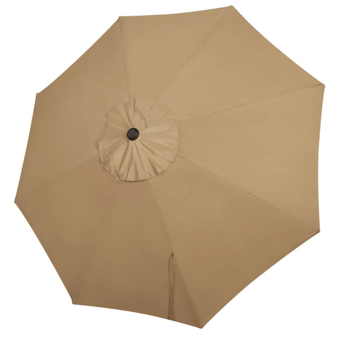 Blissun 9ft canopy close-up shows tan fabric with UV protection for sunny patios.