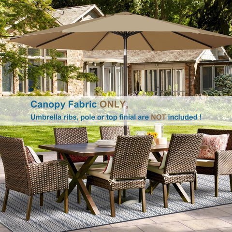 Blissun outdoor dining scene under tan canopy for comfortable meals.