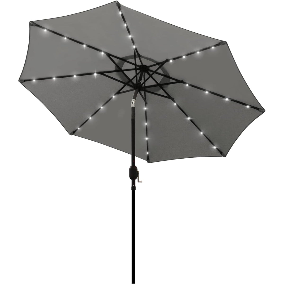 Blissun 9 ft solar umbrella with LED rib lighting enhances evening outdoor spaces
