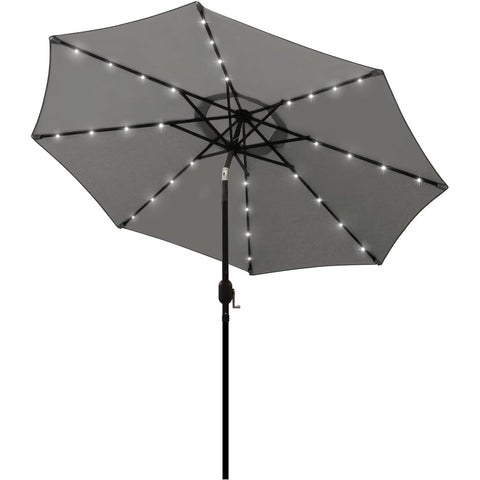 Blissun 9 ft solar umbrella with LED rib lighting enhances evening outdoor spaces
