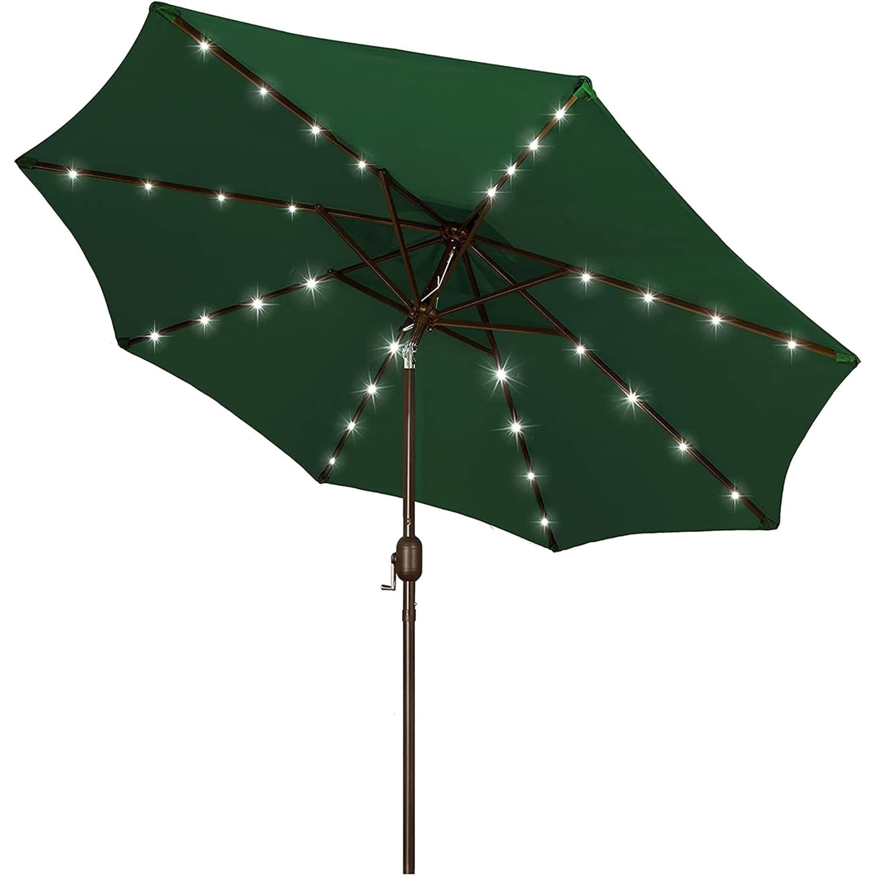 Blissun 9ft solar umbrella with LED ribs provides bright, energy-efficient lighting for outdoor evenings.