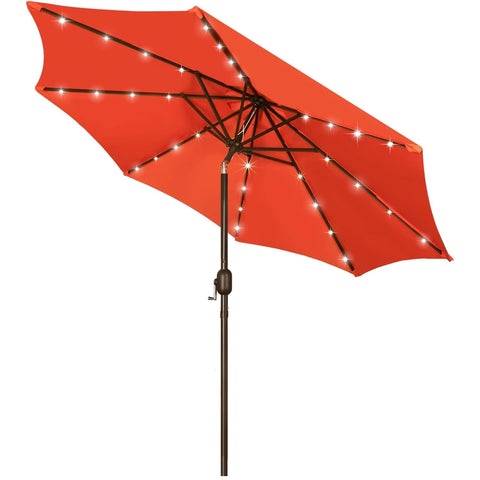 Blissun 9 ft solar umbrella with LED lighting for patio ambiance